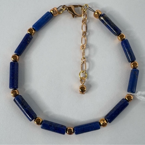 🌞HAND CRAFTED BRACELET Lapis Lazuli Tubes Gold Spacers Lobster Claw Clasp NWT - Picture 10 of 15